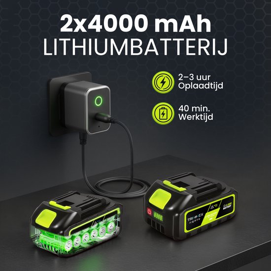 Trimmex Accu Bladblazer 20V – blazer - luchtsnelheid 260 km/u - extra krachtige 2x 4.0Ah accu - Groen — afbeelding 5