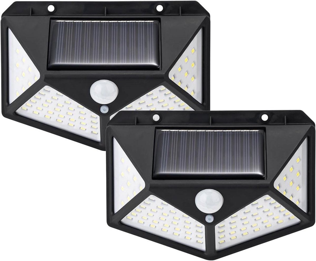 Solar LED Spotlights - Buitenlamp met Sensor - Tuin Verlichten - 100 LEDs 270° - 2 stuks - Zwart