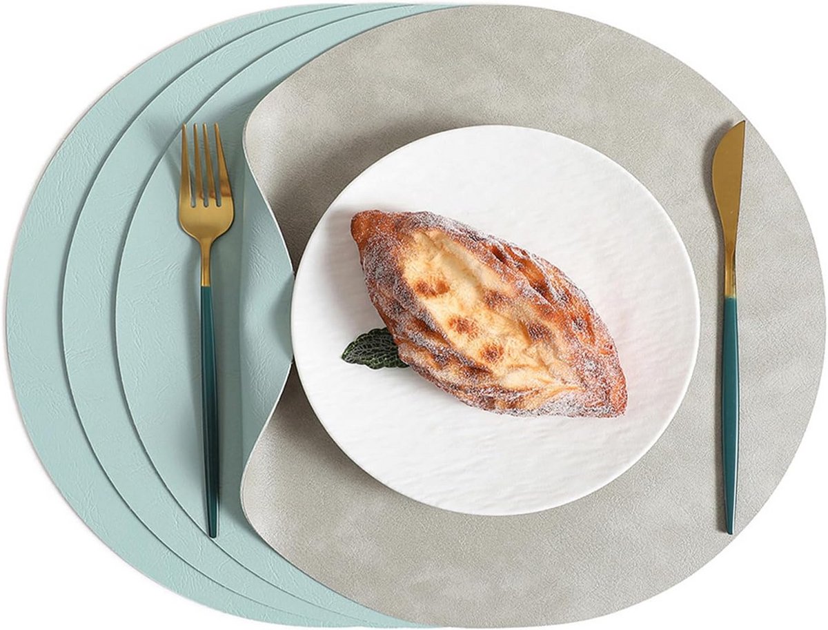 Set van 4 Ronde Placemats van PU-leer, Waterdicht en Hittebestendig