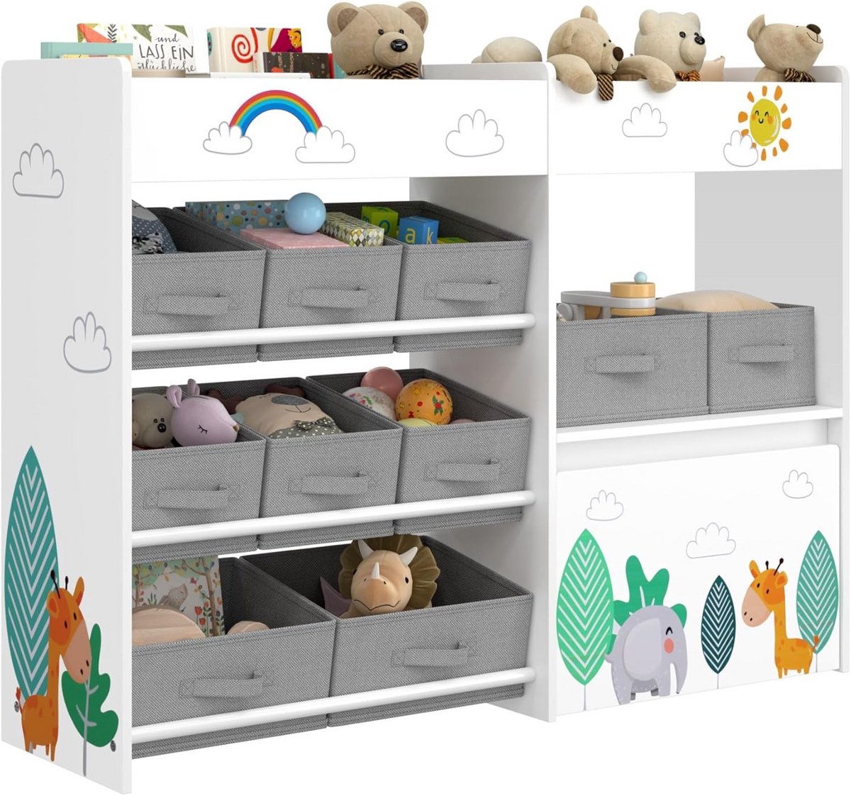 Speelgoed Organizer en Boekenkast voor Kinderkamer met 10 Stoffen Opbergbakken