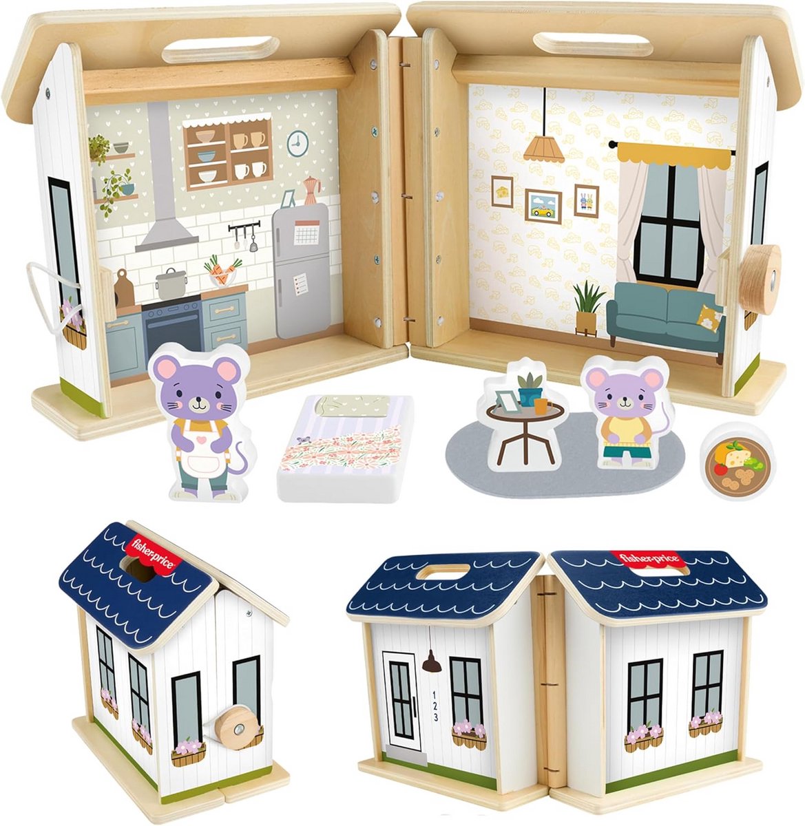 Houten Poppenhuis Speelset met Accessoires voor Kinderen vanaf 3 jaar