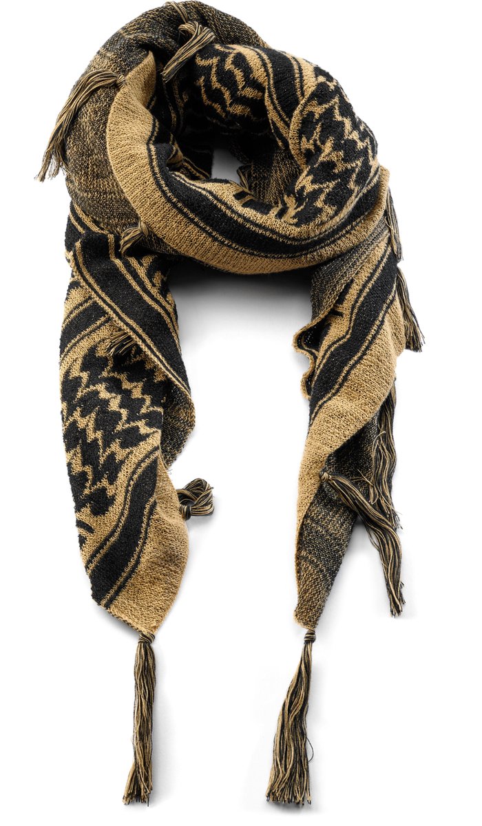 Zandkleurige en Zwart Geruite Bandana Sjaal