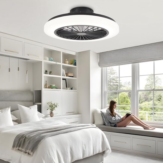 FanGoFast Afvoerventilator, 250 mm, 1680 m³/uur, badkamerventilator, stil met terugloopklep, krachtige wandventilator met EU-stekker voor keuken, badkamer, garage, kelder (zwart, afvoerventilator 250