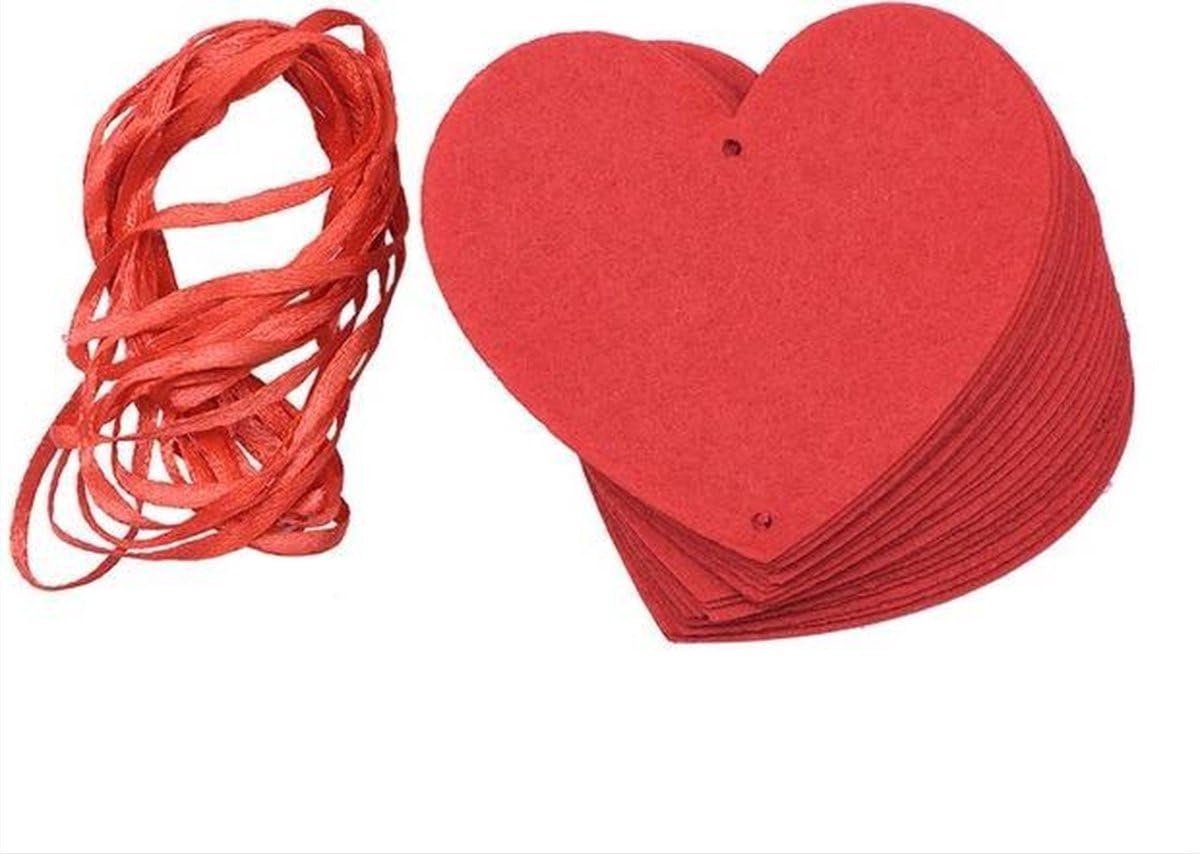 Okado Hartjes Slinger Verticaal Rood – Valentijnsdag Decoratie met 16 Hartjes en Satijn Lint – Romantische Versiering voor Feest, Jubileum en Bruiloft