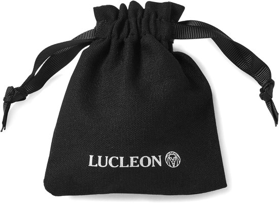 Zwart stoffen draagtasje met Lucleon logo en strikkoorden.
