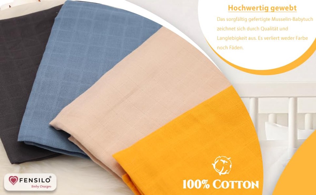 FENSILO Hydrofiele Doeken Baby – 4 Stuks 60x75 cm - 100% katoenen mousseline | Spuugdoekjes | Hydrofiele Luiers | Multidoeken | Baby Uitzet Must-Have