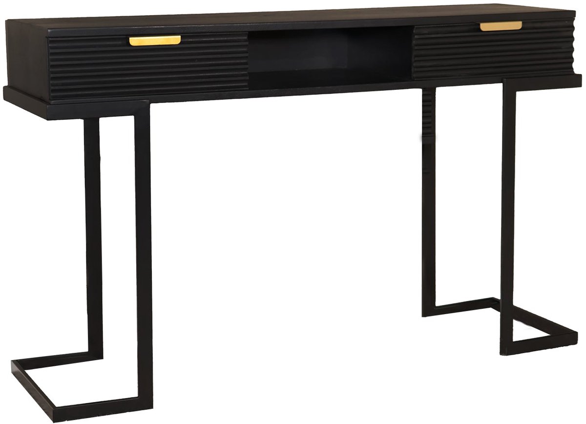Kaptafel Georgia massief mangohout 2 lades 120cm zwart make-up tafel