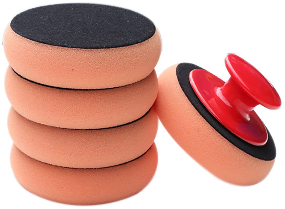 5 STKS Auto Wax Applicator Pads Kit Oranje Spons Applicator Waxing Pad met Grip Handvat voor Auto Polijsten en Reinigen