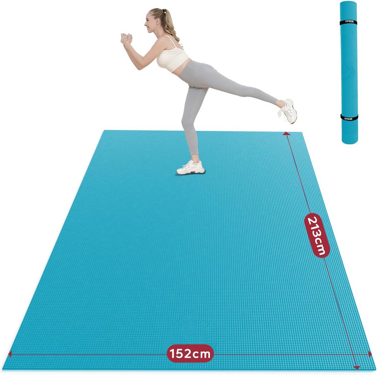 HAPBEAR Yogamat XXL,Extra Breed,Sportmat,Fitnessmat,Antislip,183x122/213x152/244x183/274x183/305x183/366x183x0,8cmDik,Hoge Dichtheid,Ultra Duurzaam PVC,Gymnastiekmat met Fitnssbanden,Schoenvriendelijk