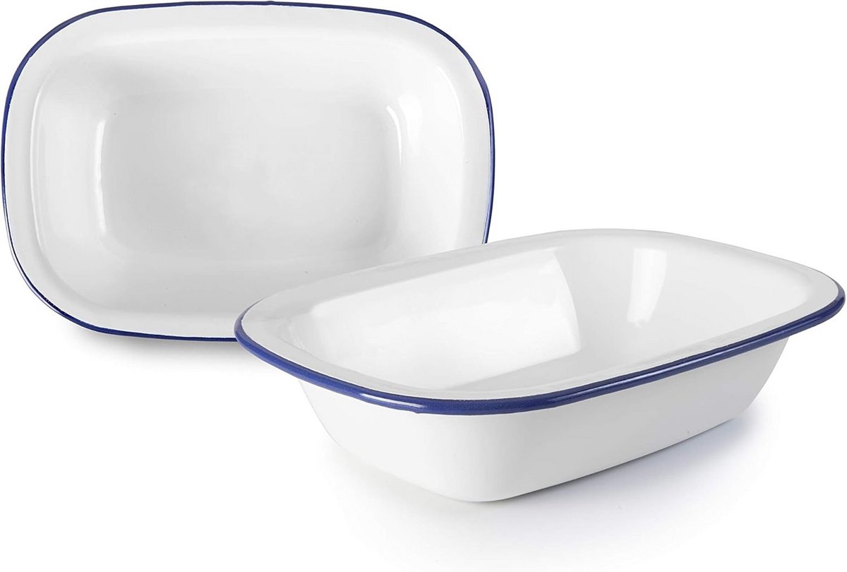 Ovale Ovenschaal Rechthoekig 20 cm Geëmailleerd Staal Wit Blauw
