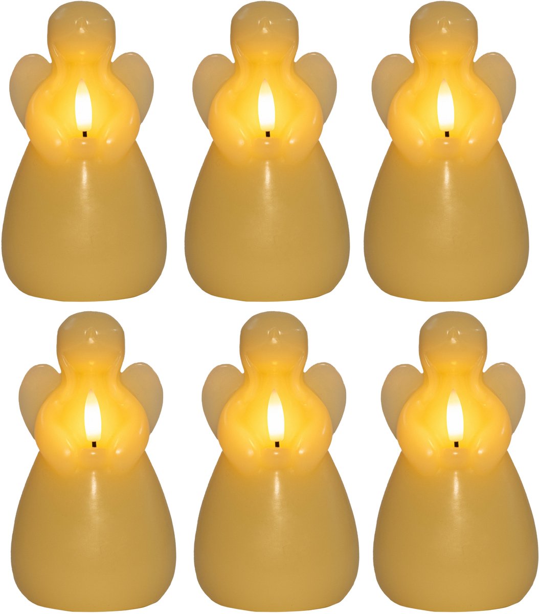 Anna's Collection LED kaars engel - 6x - ivoor - 14 x 8 cm - met timer - op batterijen - kerst - kerstkaarsen Ivoorwit