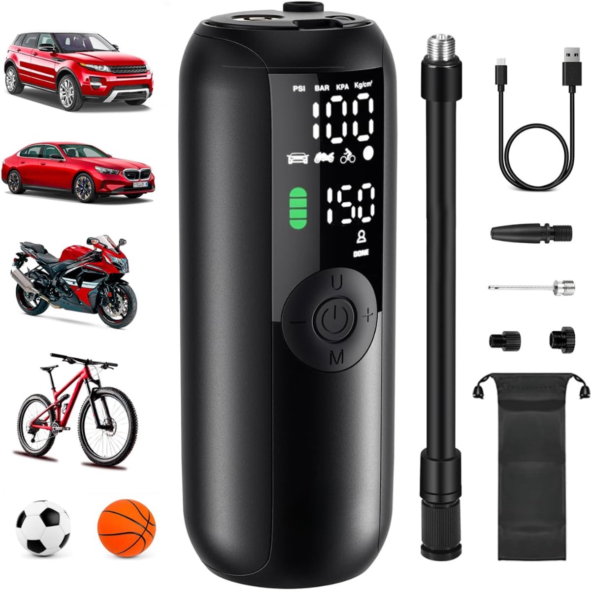 Aura® Fietspomp met Drukmeter - Fietspomp Klein - Fietspomp Handmatig - met Hoge Druk Buffer - Handmatige Luchtpomp - 120 Psi Max - Zwart - 7cm x 7cm x 16cm