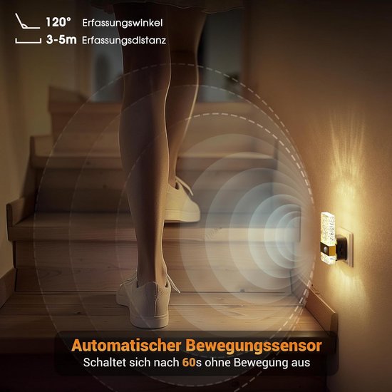 Dimbare Led Nachtlamp met Bewegingssensor en Schemersensor voor Stopcontact, Warm Wit Licht van Merkloos — afbeelding 2