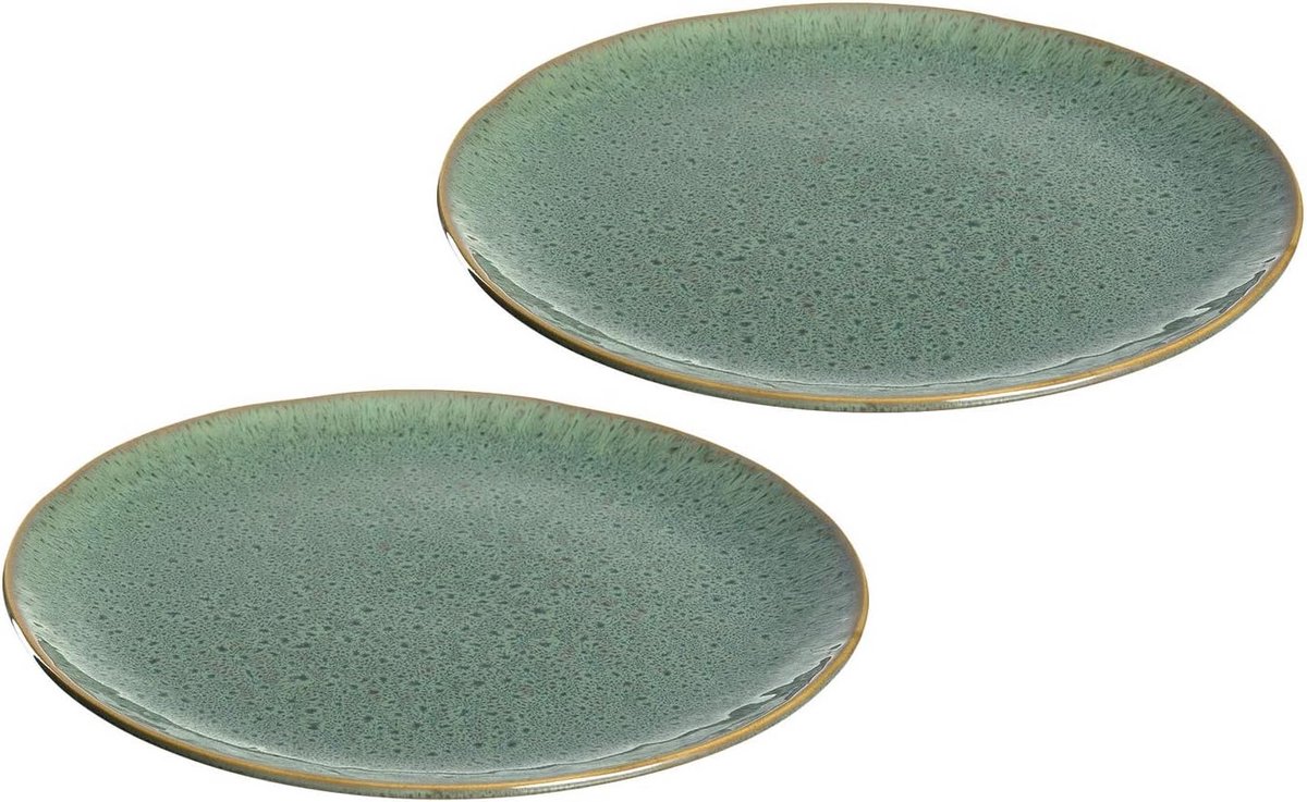 Set van 2 Groene Keramische Borden - 27 cm - Vaatwasmachinebestendig Steengoed Servies