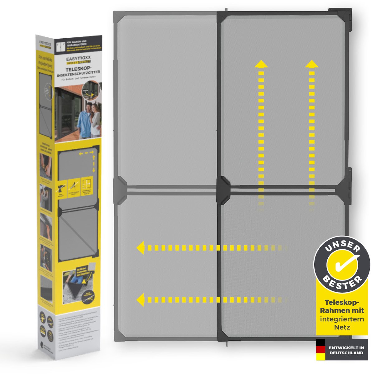 EASYmaxx Insect Protect Vliegengaas, balkondeur met geïntegreerd net, insectenbescherming, balkondeur zonder op maat te snijden, zonder boren, max. ca. 122 x 285 cm