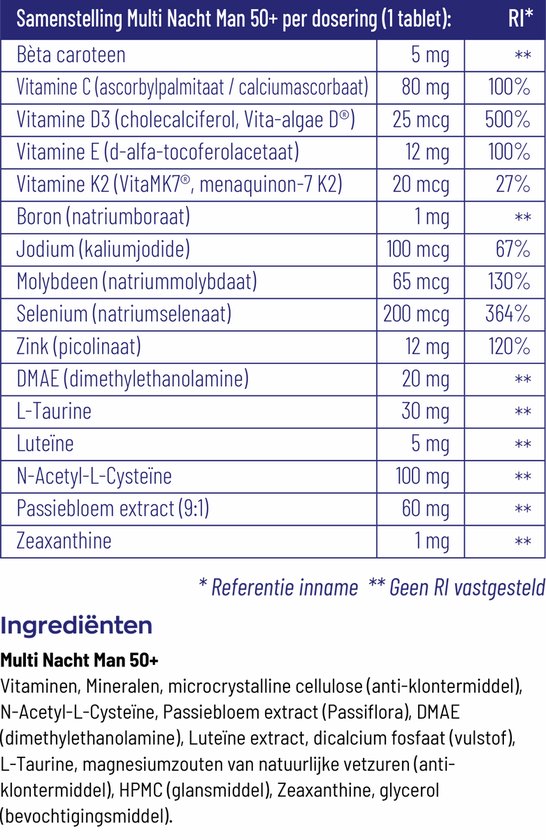Vitakruid Multi Dag & Nacht Man 50+ 100% Vegan 2 x 90 180 Tabletten