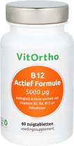 VitOrtho B12 Actief Formule voedingssupplement, 60 zuigtabletten in witte pot met zilveren dop.