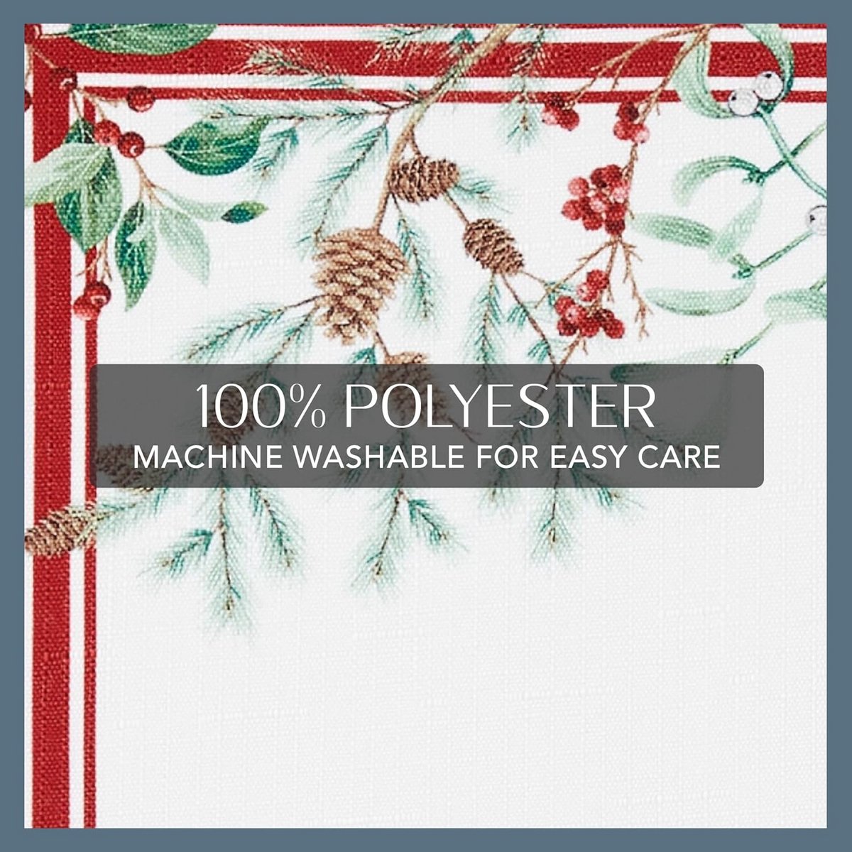 Rond Tafelkleed Kerst & Winter met Bessenrand, Kreukbestendig