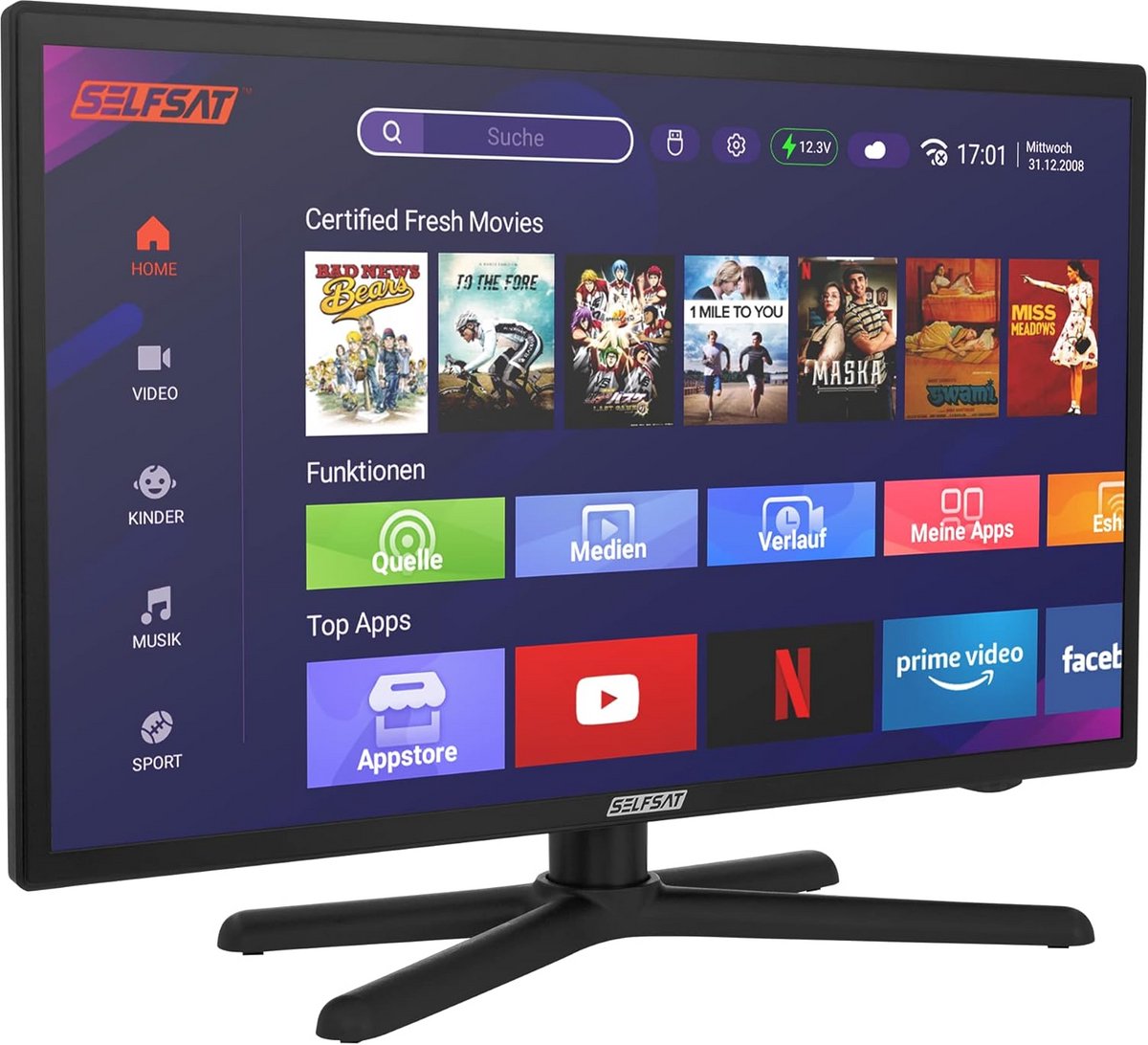 22 Inch Smart TV Full HD met DVB-S2/C/T2 Tuner, Wifi en Bluetooth