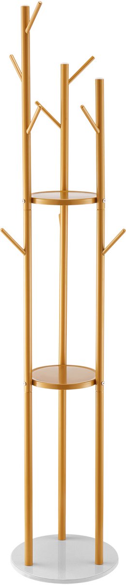 Vevor kapstok met kwartsstenen voet, 9 haken, 170 cm hoog goudgeel/wit