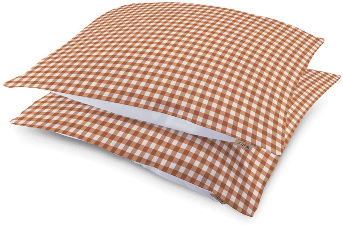 Walra Kussensloop Cozy Check - 2x 37x55 - 100% Katoen (BCI) - Bruin / Off White