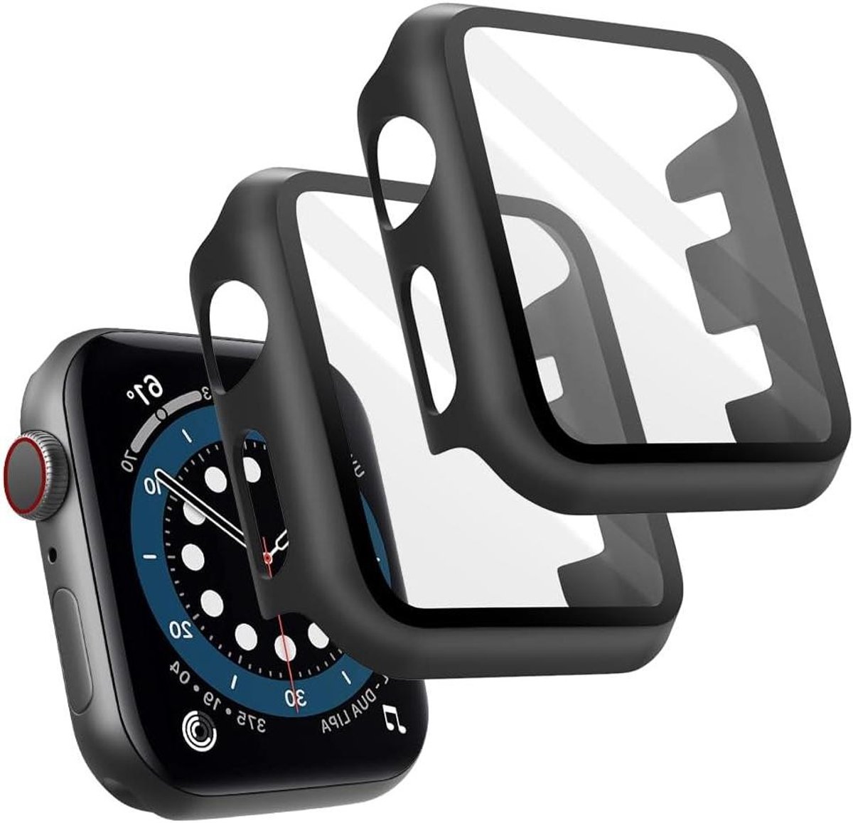 Hard hoesje en schermbeschermer voor smartwatch, 2 stuks, 42 mm, zwart.