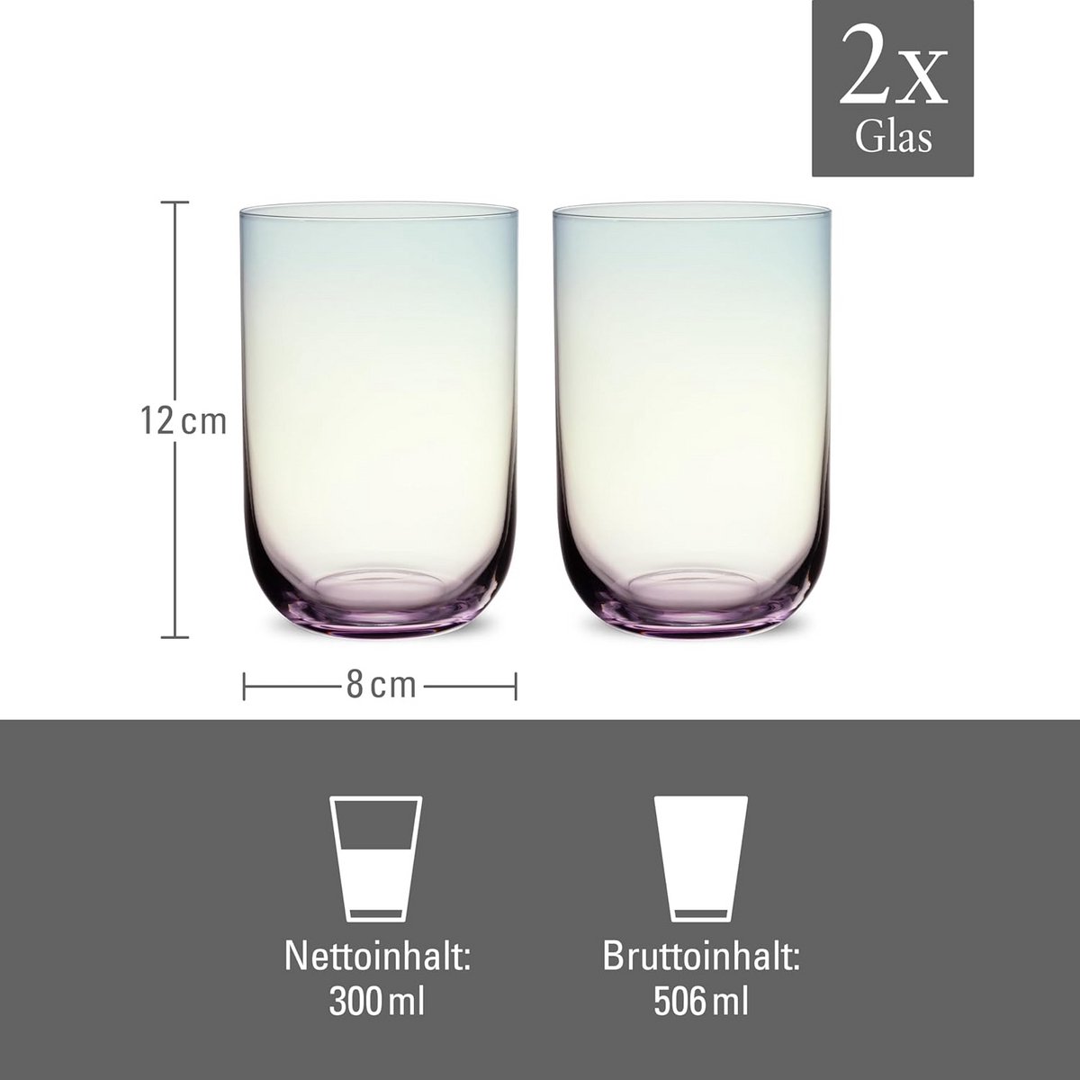 Set van 2 Lange Drinkglazen Kleurrijk 8x12 cm