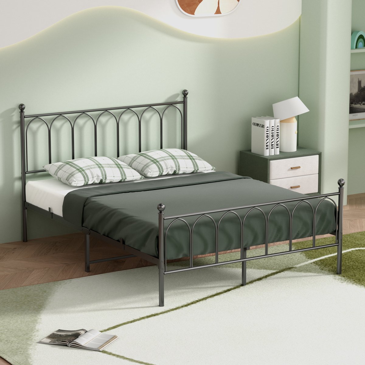 MIVRAY Bedframes 140×200 - Tweepersoonsbed Met Stalen Bedframe - Stevig Industrieel Bed - Zwart