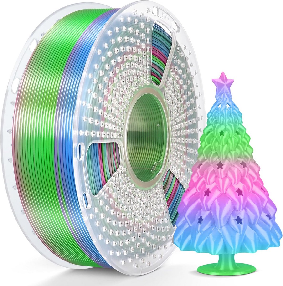 Zijdeachtig Regenboog PLA Plus Filament voor 3D Printer, Snelle Kleurwissel