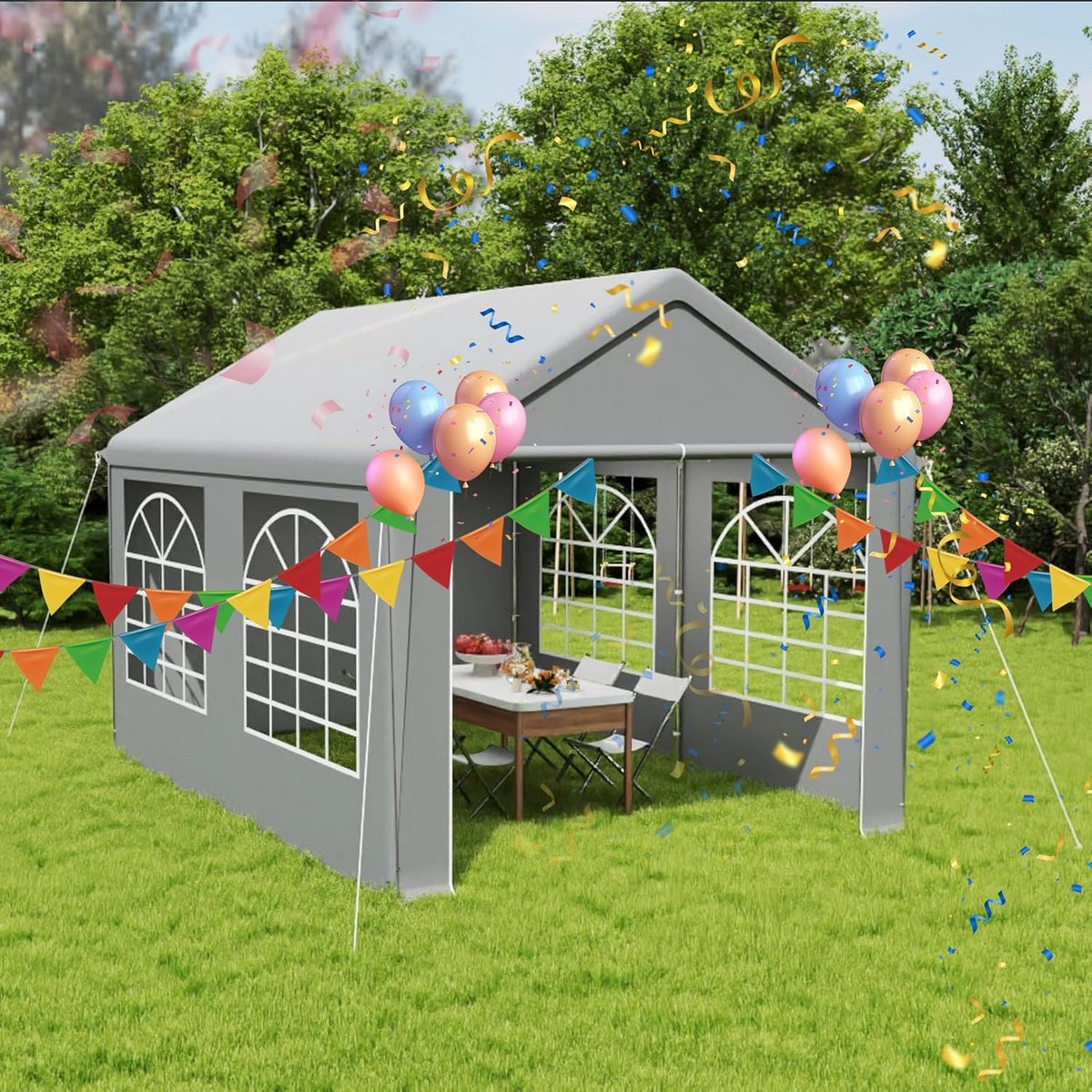 Partytent 3x4m met Afneembare Zijwanden en Ramen - Waterdicht Tuinpaviljoen