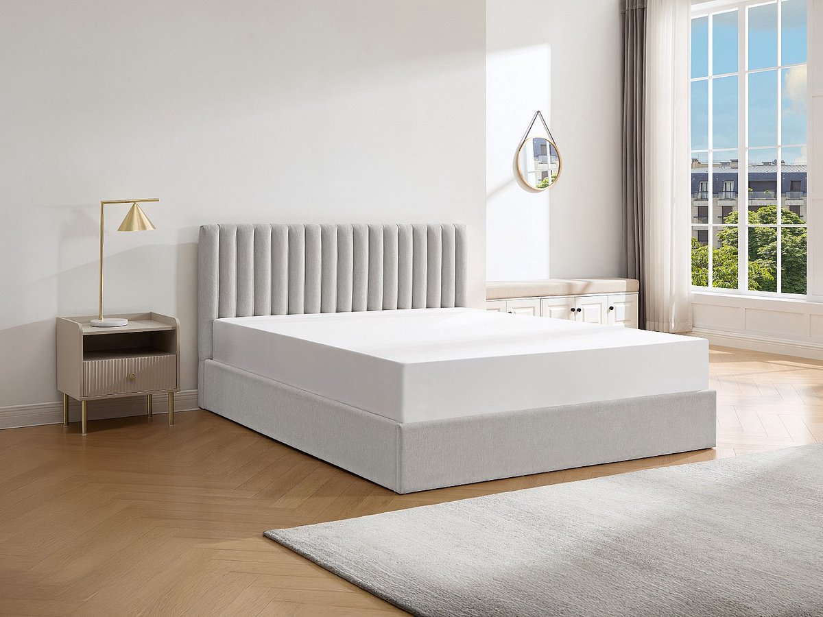 Vente-unique Bed met opbergruimte stof lichtgrijs 180 x 200 cm (Super King Size Bed)