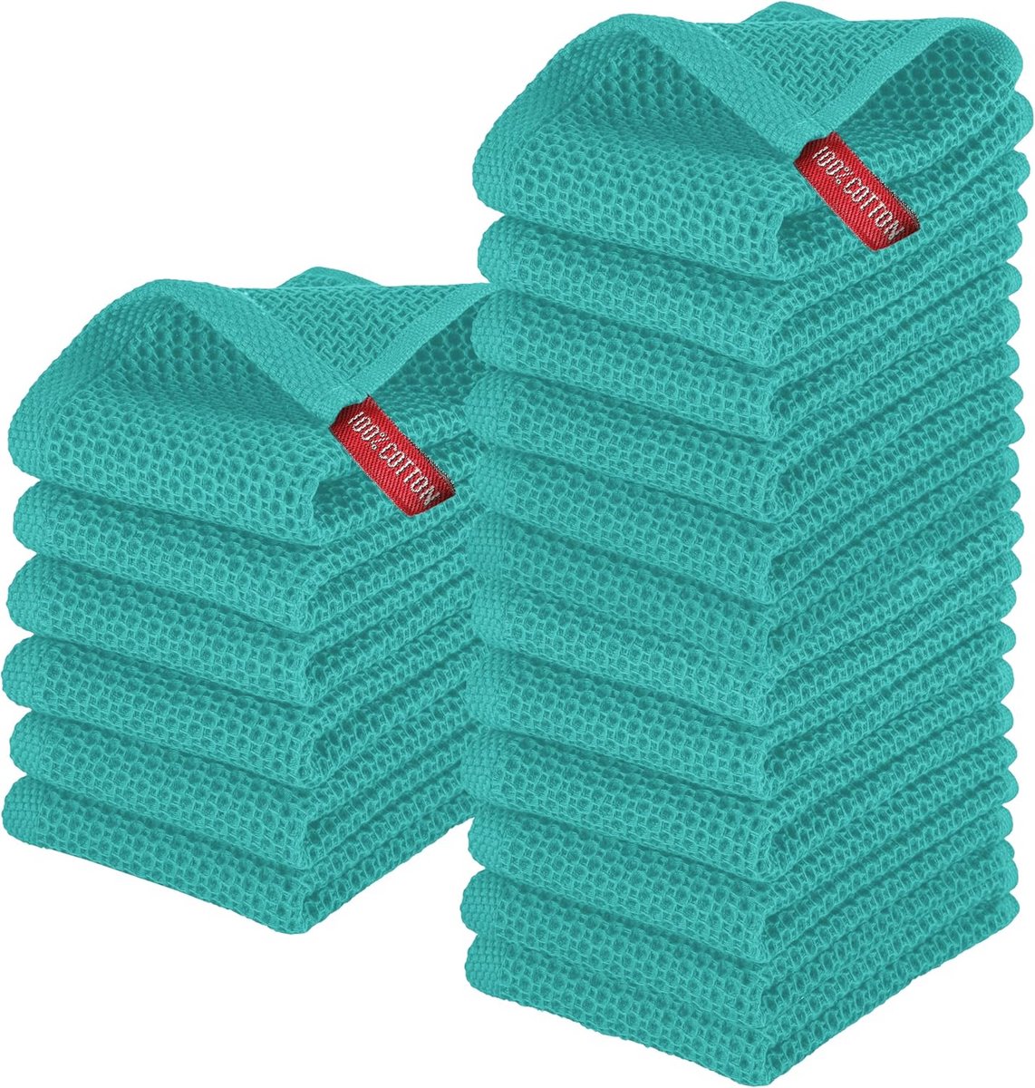 18-Pack Wafel Keukendoeken Turks Katoen Sneldrogend & Zeer Absorberend - Turquoise