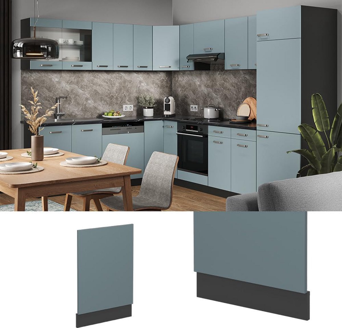 Vaatwasserpaneel 45 cm Blauwgrijs/Antraciet - Modulair Keukenfront