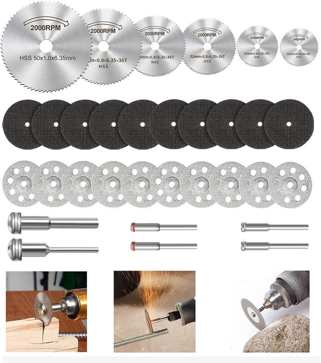 Multifunctionele Snijschijvenset voor Rotatiegereedschap - Diamant, HSS en Hars