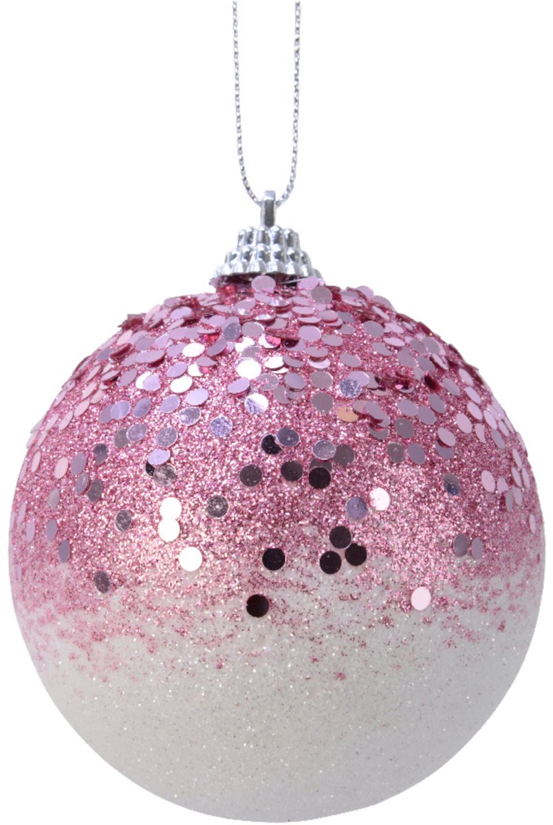 KAEMING B.V. - Roze ombré kerstbal 8 cm met pailletten
