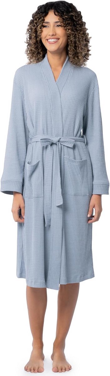 Lichte Wafelstructuur Kimono Badjas Dames - Comfortabele Huisjas met Riem
