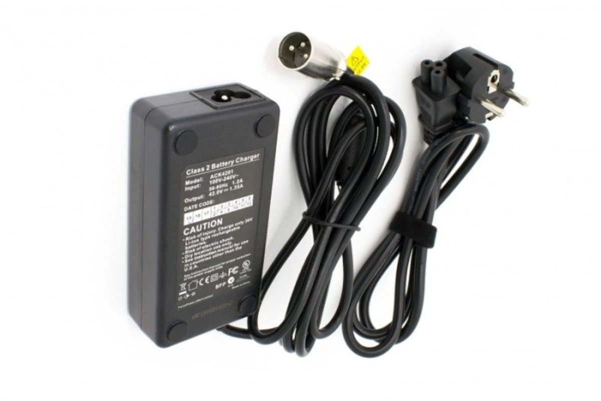 Oplader voor E-bike - Voor 36V Accu's - 42V - 1,35A - 60W - 3-Pins aansluiting - Zwart – foto 4