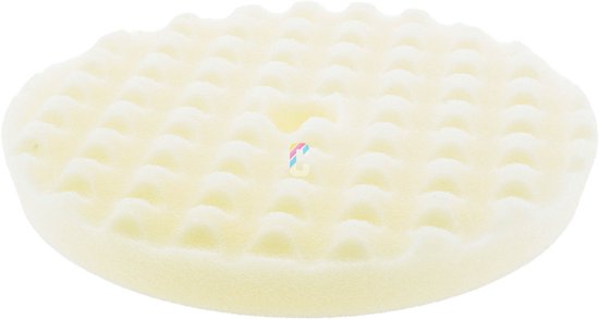 CROP Waffle Pad Fijn, een ronde, crèmekleurige polijstschijf van 180 mm met een wafelpatroon.