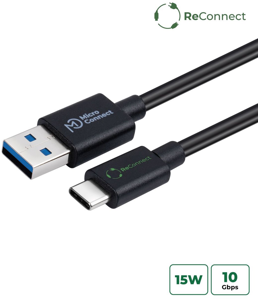 Microconnect ECO-USB3.2CA1 USB-kabel USB 3.2 Gen 2 (3.1 Gen 2) 1 m USB A USB C Zwart