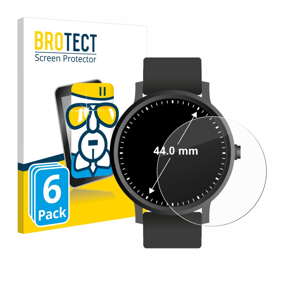 Screenprotector 6 Stuks voor Horloges (Rond, ø: 44 mm) Beschermglas transparant