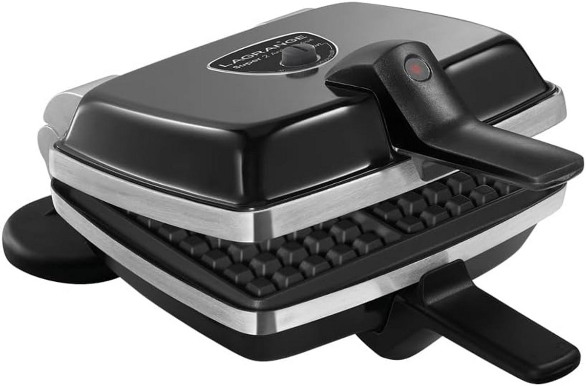 Wafelijzer met 3 verschillende platen: Wafel, Croque en Hartjes - 1000W Zwart