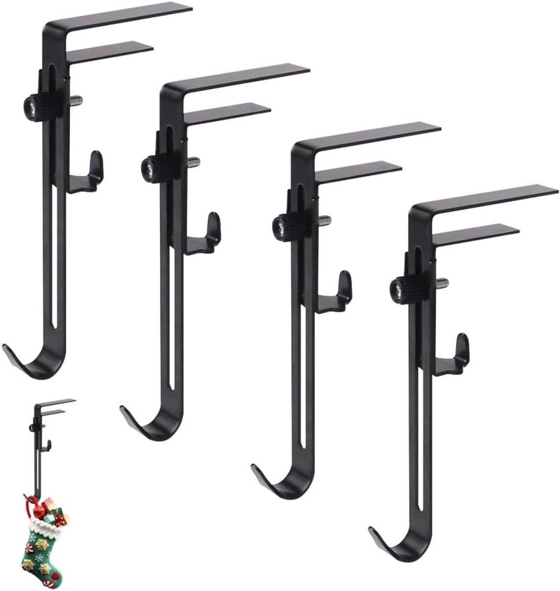 Allecto - Kerstkousenhaken - Kersthaardhouder - Verstelbaar - Geen Spijkers - Kerstkousenhouder - Kousen - Kerstkransen - Geschikt voor Haarddecoratie - Wit met Rode Accenten - 4 stuks, Geen Spijkers Nodig, Feestelijke Kerstaccessoire