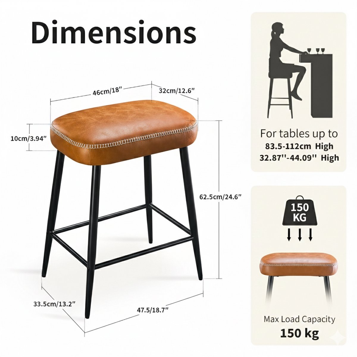 Barkruk Set van 2 – Moderne Barstoelen met Microvezel Leer – Verstelbaar 62,5-65 cm – Industriële Keukenkrukken met Voetensteun – 150 kg Belastbaar – Bruin – House&Garden Urban Comfort