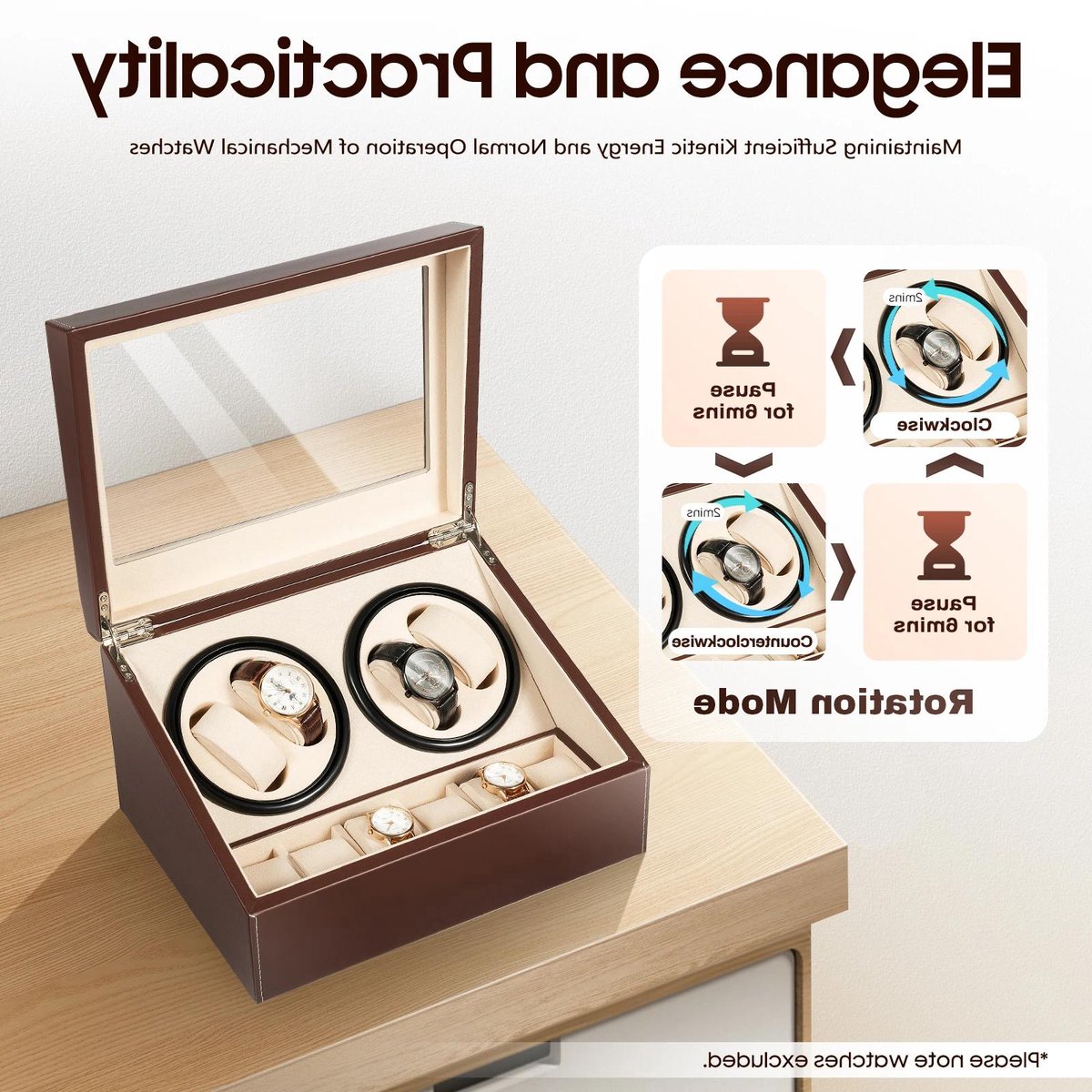 Goodivery - Watch Winder - Automatische Horloges - Luxe Horlogedoos - Horloge Display Box - Opbergdoos - Geschikt voor Mechanische Horloges - PU Leer - 4+6 - Sieraden -
