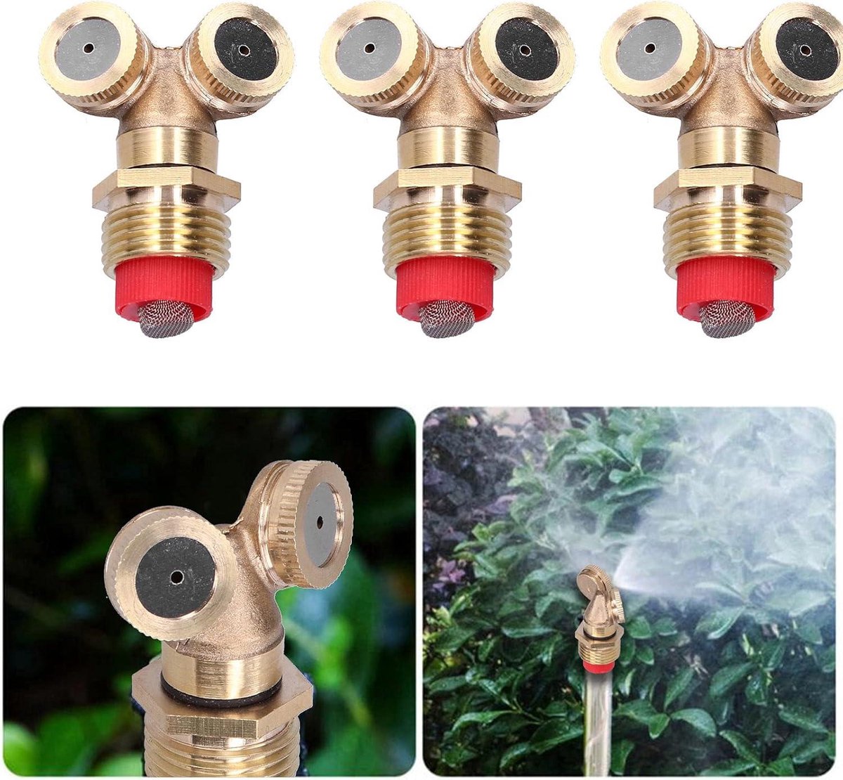 Allecto- Tuinsproeier met Industriële Dakkoeling - Landbouwsproeikop - 3 Stuks - G1/2 Buitendraad - Irrigatie Mist Sproeikop met Filter - Geschikt voor Agricultuur - Zilver.
