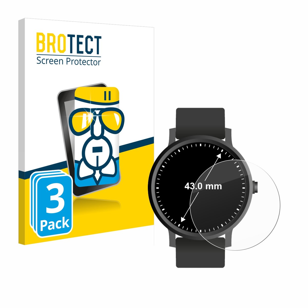 Screenprotector 3 Stuks voor Ronde Displays (ø: 43 mm) Beschermglas transparant