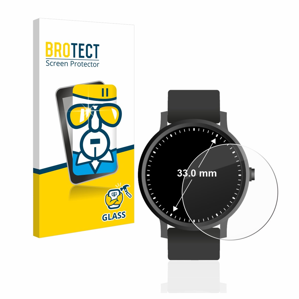 BROTECT - Glas Screenprotector voor Horloges (Rond, ø: 33 mm) - Gehard Beschermglas 9H