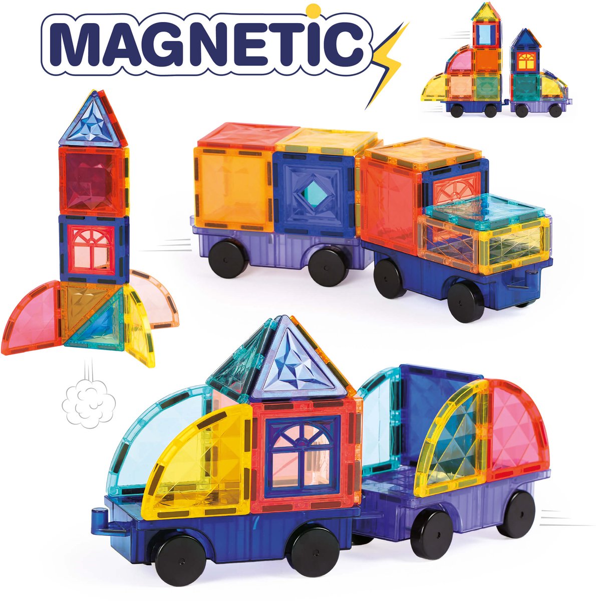 LUDI - Magnetische panelen - Magnetic Tiles - thema voertuigen - 61 stukjes