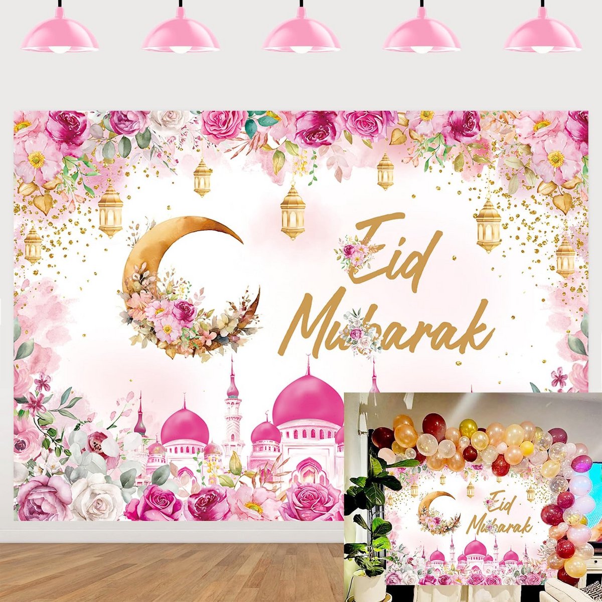Decoratieve Achtergrond Feestelijk Gebed Maan Roze Bloem Moslim Ramadan Decoratie