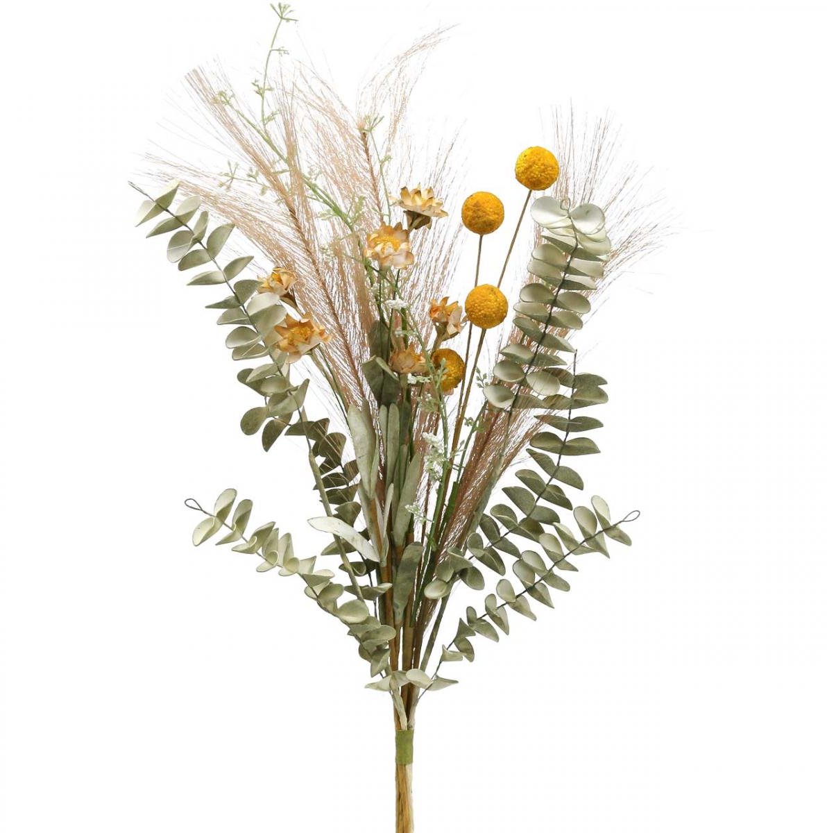 Viana Kunstbloemen Craspedia decoratieve bos Eucalyptus Vedergras 55cm Veelkleurig